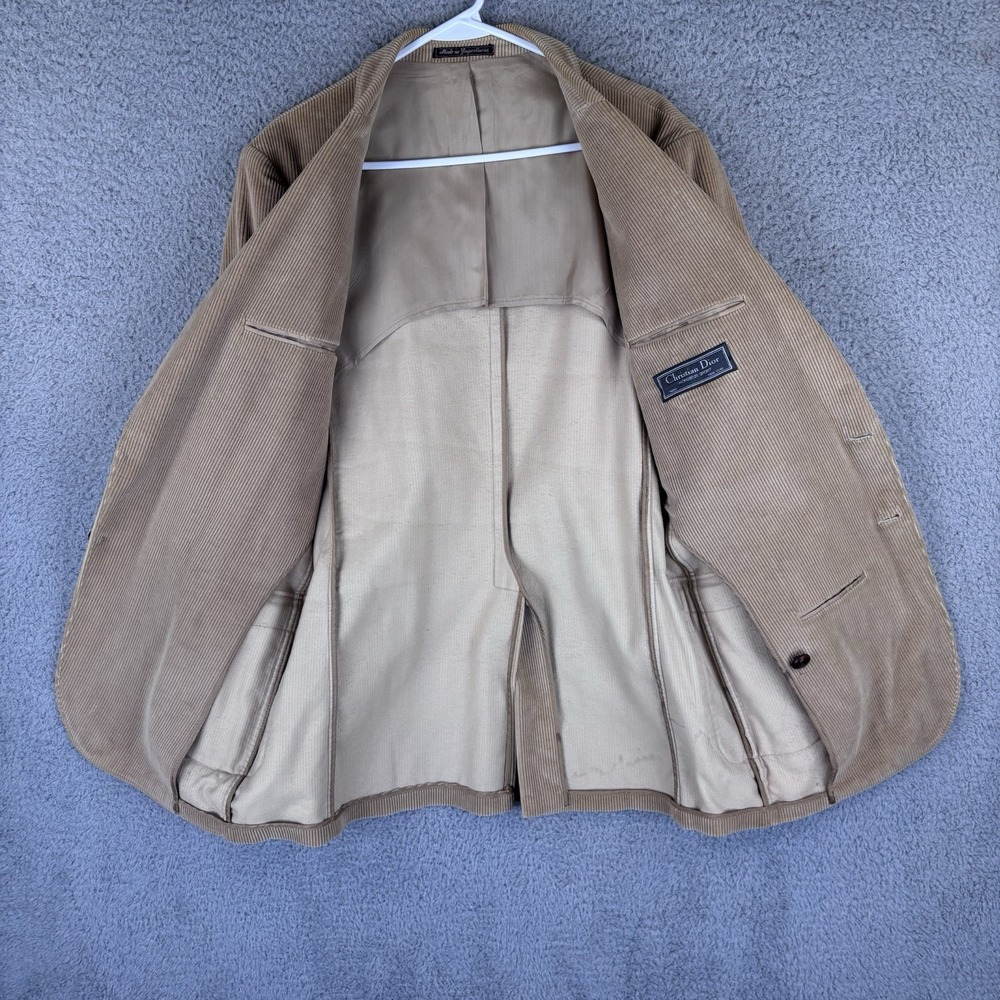 Vintage Christian Dior‎ Corduroy Sport Coat Mens 42L Tan Jacket Leather Button - Picture 8 of 16